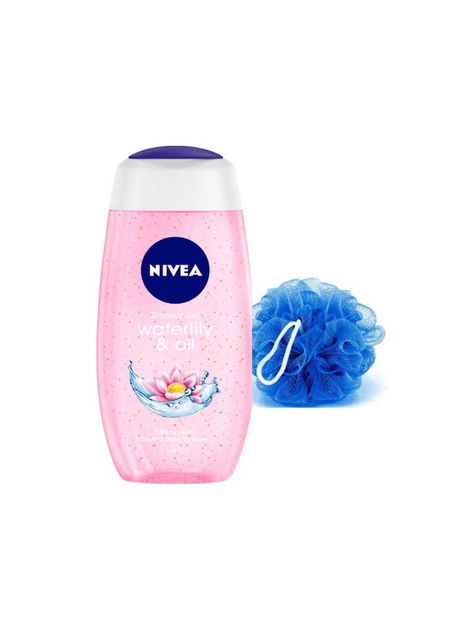 NIVEA Waterlily & Oil Shower Gel, 250 ml with Free Loofah - Image 1